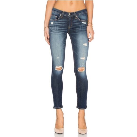 Rag & Bone Capri Jeans In Dark Shredded Size 24 - Picture 1 of 10